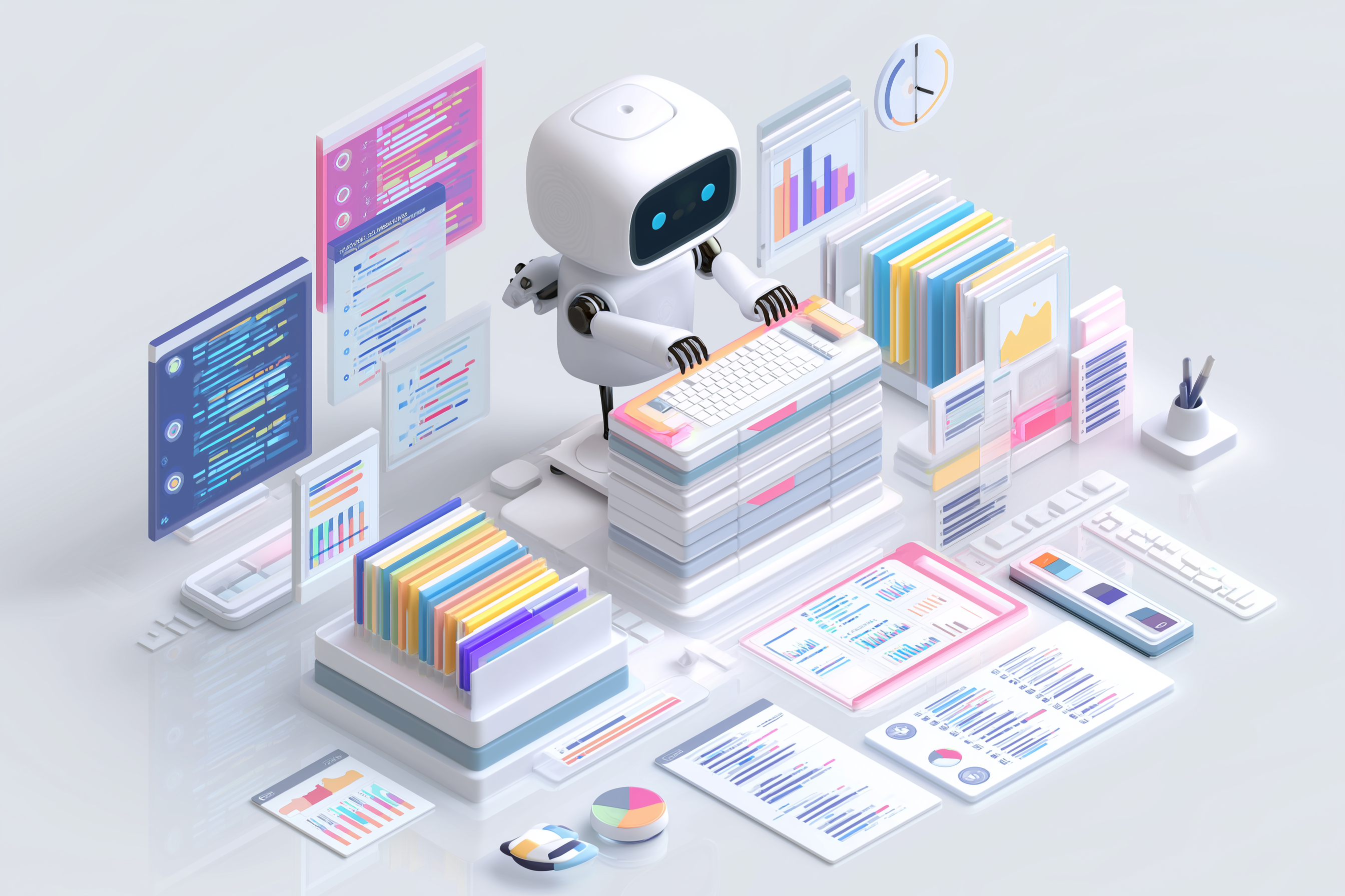 Robot is working with a lot of documents